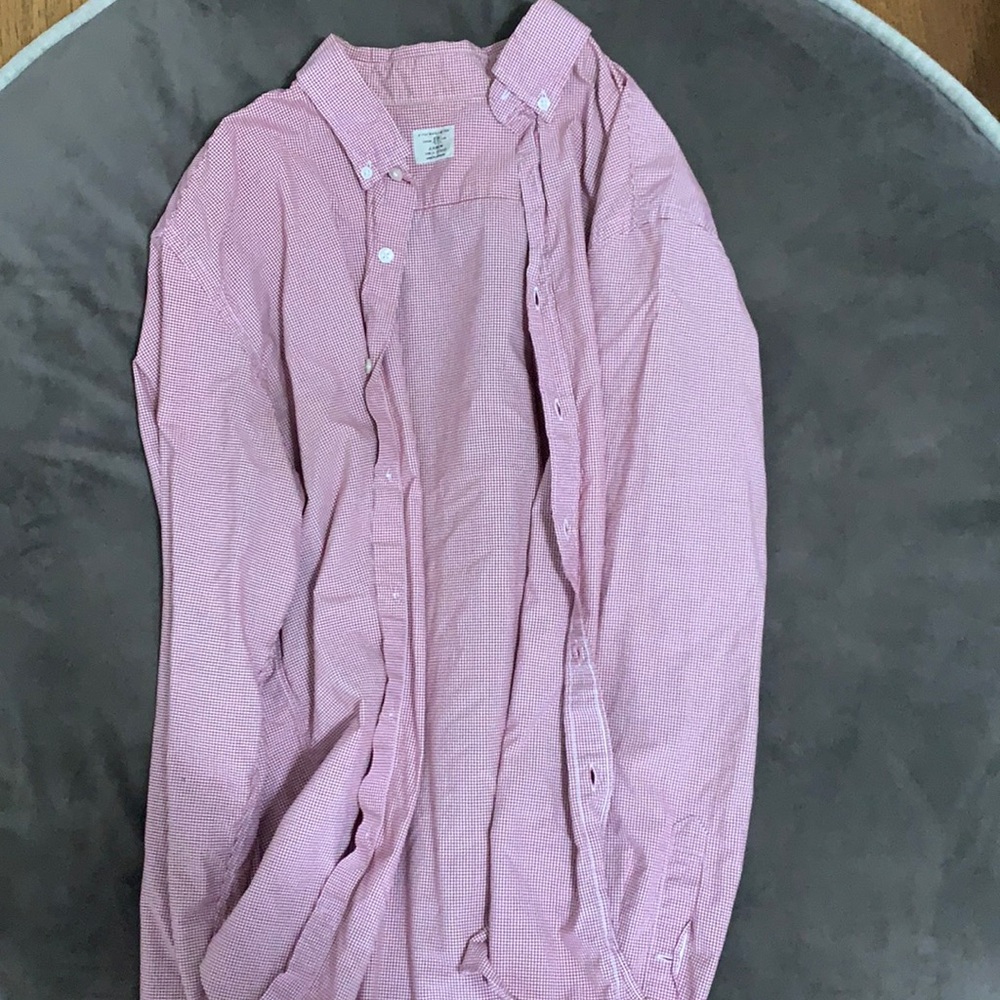 J. CREW men’s large red and white checkered button down in new condition.